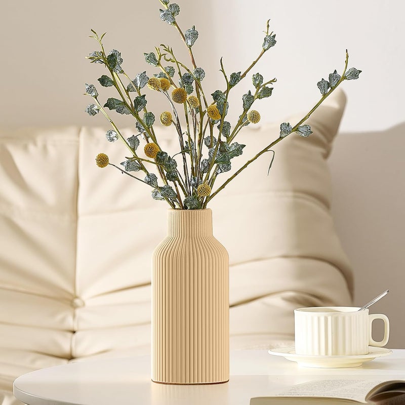 Mfacoy Ceramic Flower Vase, Minimalist Decor, Modern Home Decorative Vase, Small Pampas Grass Vases for Kitchen Bedroom Office Living Room Bathroom Shelf Centerpiece Table Decorations (Light Yellow) - Image 2